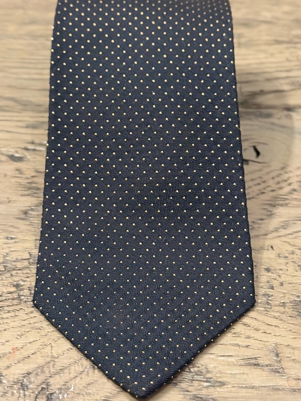 Ralph Lauren Purple Label Navy Tie with Small Gold Dots